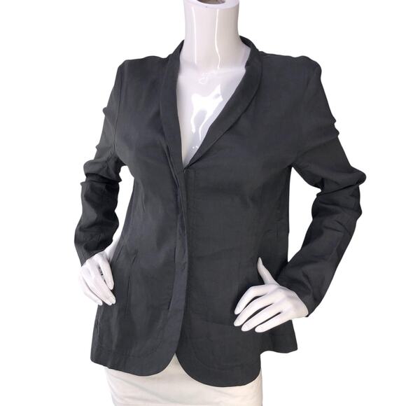 Eileen Fisher Blazer Womens M Charcoal Linen Blend Lightweight Jacket Stretch - Picture 1 of 14